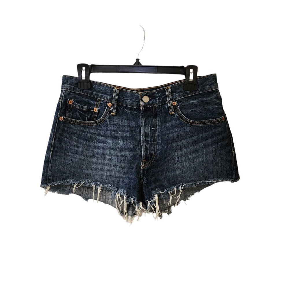 Levi's 501 Button Fly Blue Jean Shorts Women's Size 28 Mid Rise Raw Hem